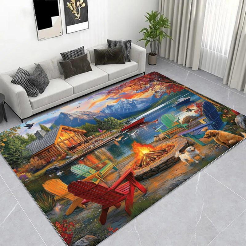 

Lakeside Cabin Duck Nature Scene Printed Area Rug, Non-Slip Living Room Floor Mat Home Decor 40x60cm( 15x23in )