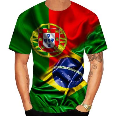 Maglietta 3D Bandiera Portoghese e Brasiliana Casual Girocollo Manica Corta Sport Uomo