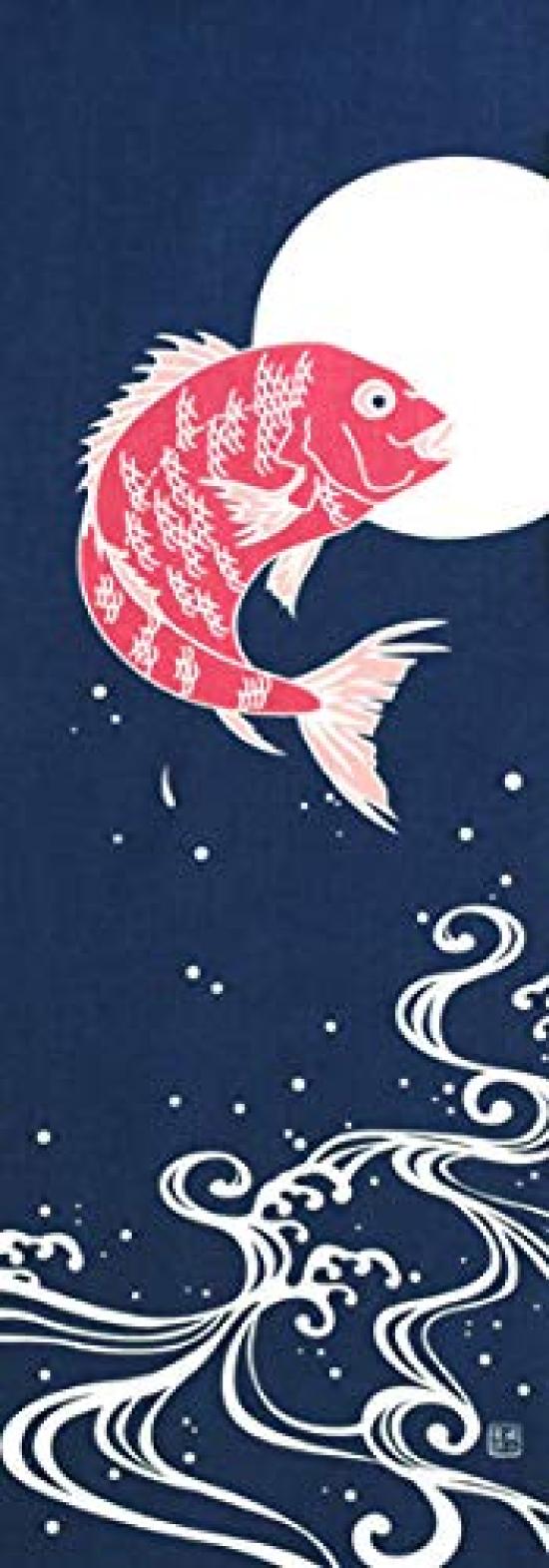 

Пофарбована Anbo Tenugui Sea Genuinely Dyed Cotton Tokuoka Made in Japan 35cm x 100cm Dancing Bream 100%