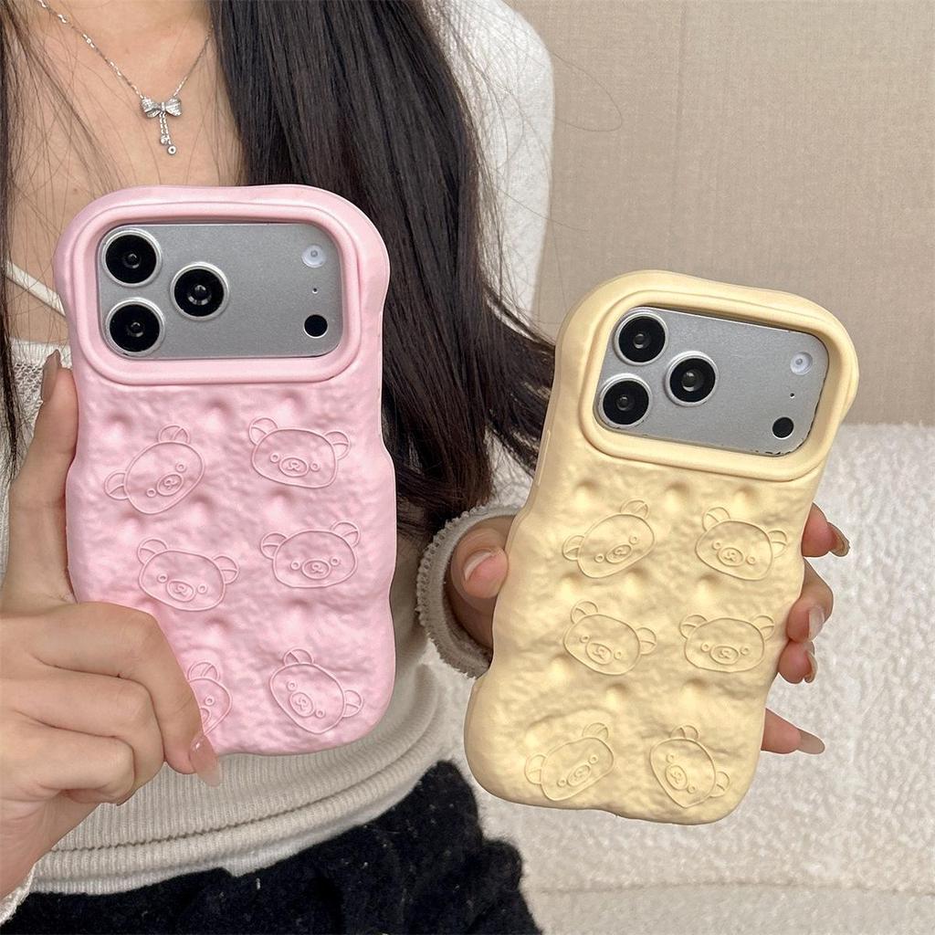 Cartoon Embossed Bread Bear Head Phone Case for iPhone 14/13/12/PRO Max