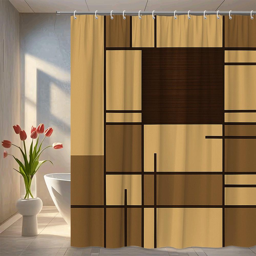 

Modern Geometric Shower Curtain Brown Grid Pattern Abstract Design Contemporary Bathroom Decor Minimalist Style Waterproof W60H190(CM)-1 Pcs