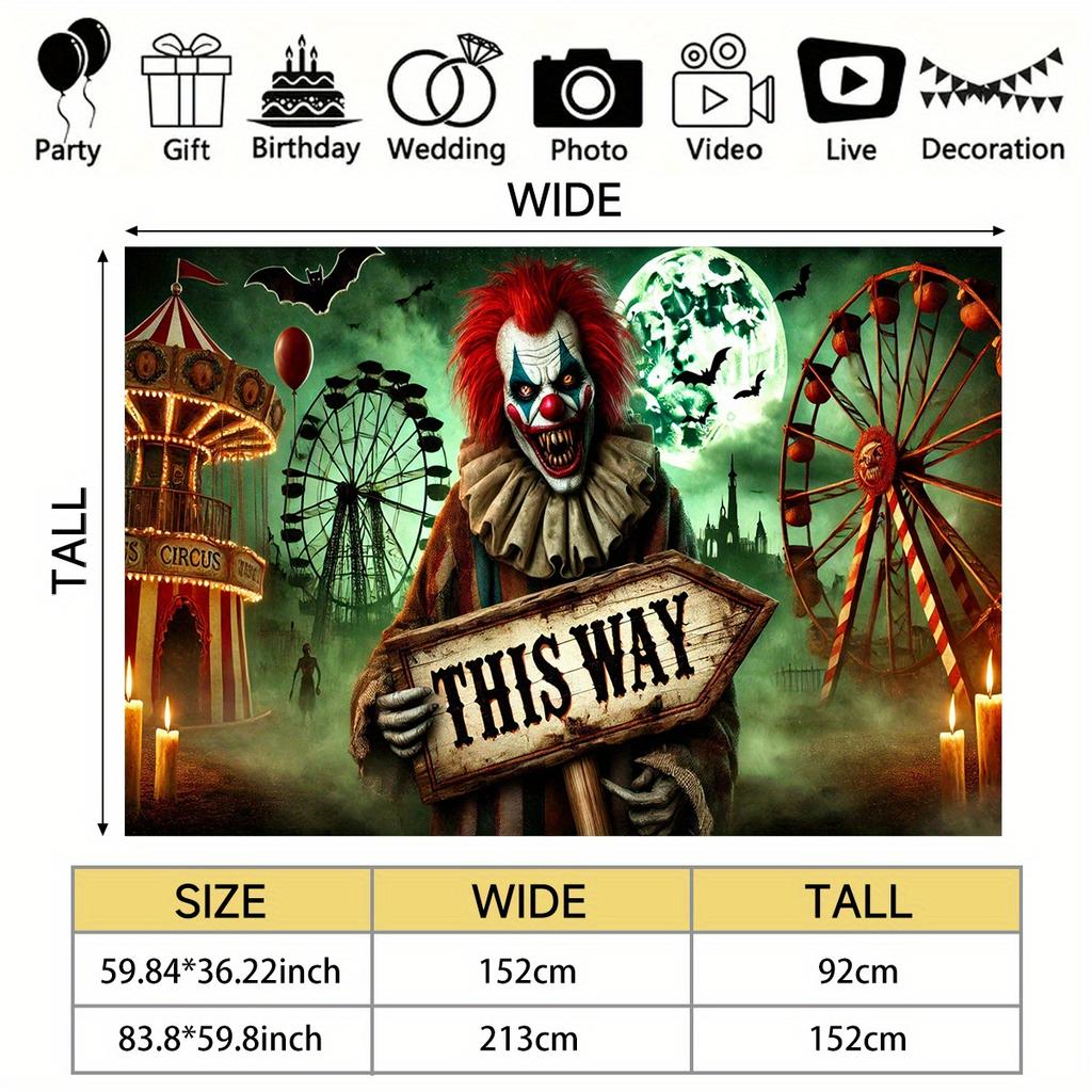 1 Banner di Halloween Guida al Clown del Carnevale Horror - Festa Horror Gotica decorata con teschi streghe e zombie