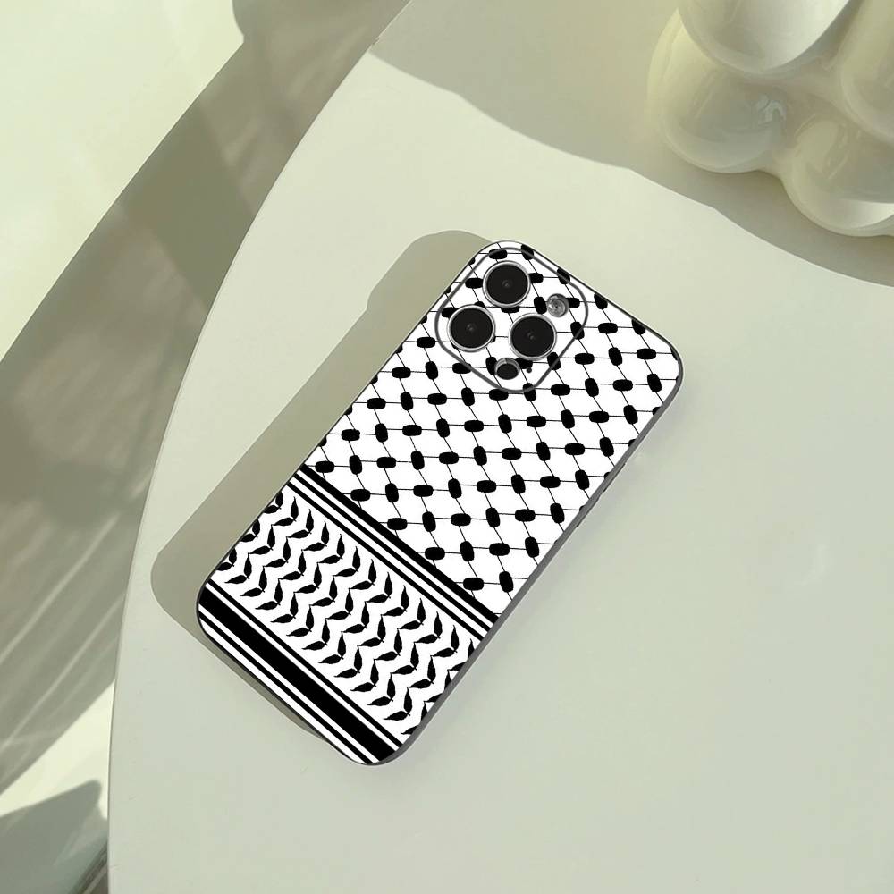 Palestinian Keffiyeh Phone Case For iPhone 17,16,15,14,13,12,11 Pro Max, Lightweight and practical Soft Black Cover