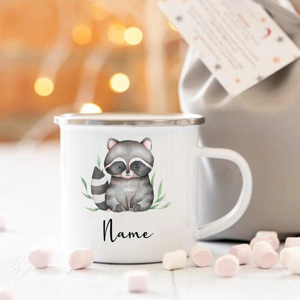 Personalized Animal Customize name Coffee Cup for Women Gift Custom Camping Enamel Mug Cute Deer Tiger with Name Gifts for Kid