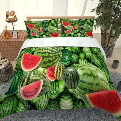 3D Wassermelone Bettbezug Set Kinder Jungen Mädchen, Köstlicher Fruchtdruck Bettwäscheset Wassermelonenkern Kühl Sommer Bettdeckenbezug Set