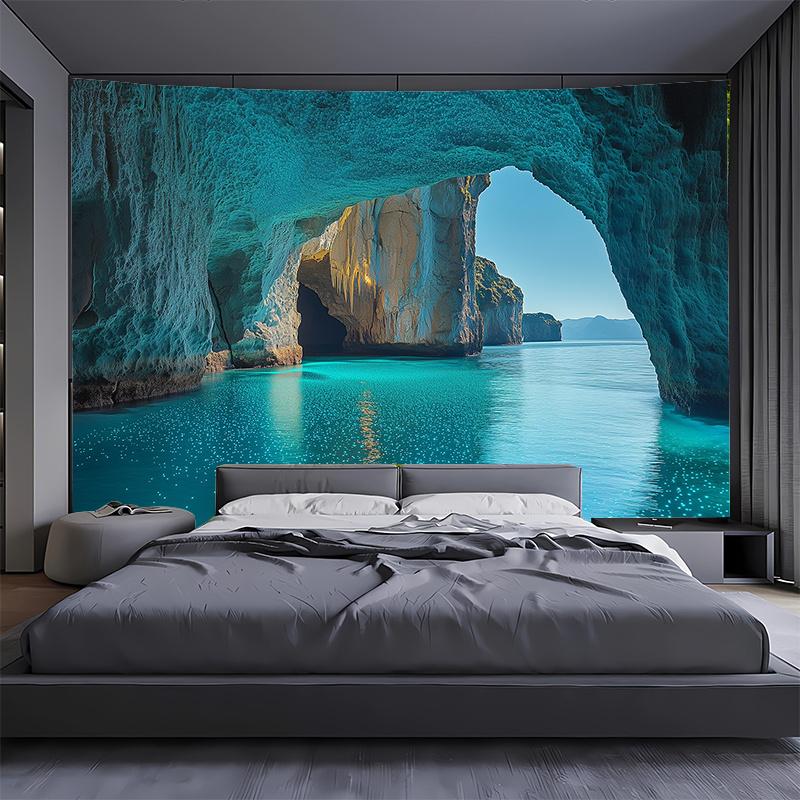 1 pair of Blue Hole Landscape Tapestries - Turquoise Ocean Arch Wall Decoration designer exclusive durable material