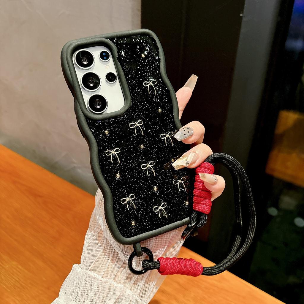 Glue drop Bow Suitable for Samsung S25ULTRA Mobile Phone Case S24Plus Lanyard A55 Wavy Soft Shell