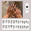 Extra Long Press On Nails, Coffin Fake Nails, Glossy Acrylic Nails, Artificial Glue On Nails For Women And Girls 24pcs-Black Abstract Swirl