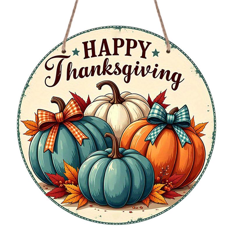 2D Flat, 1pc Decorative Signs And Plaques Featuring a Round Metal Wall Art for Thanksgiving, Designed with a Pumpkin Feast Theme. This Aluminum Sign