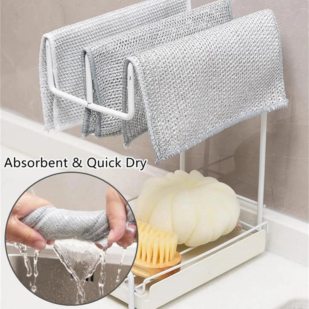 10pcs Thickened Steel Wire Cleaning Cloth Non-Scratch Double-layer Iron Microfiber Mesh Dishrag Washing Pot Rags Kitchen Towels