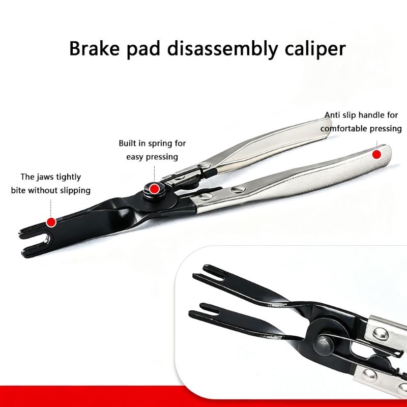 Press-Down Brake Pad Retainer Pliers with Steel Tool Body and Opposing Gripping Tips for Removing and Repositioning Brake Hardware Tasks