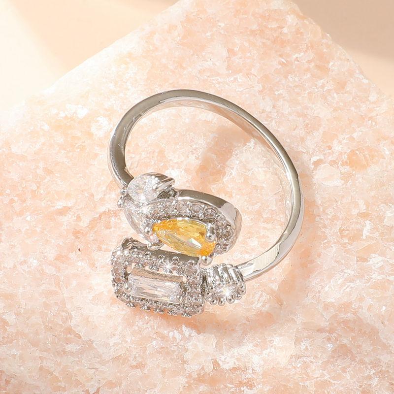 GemChic Women's Ring Female Trendy Set Zircon Opening Adjustable Ring Personality Geometry Unique Design Ring Birthday Christmas Jewelry Gift