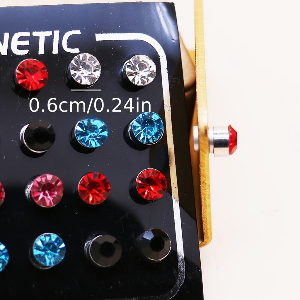 12 Pairs 5mm Rhinestone Magnetic Ear Studs Set Without Piercing Jewelry Gift