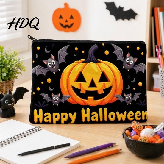 Large Capacity Pencil Bag Halloween Storage Bag, with Pumpkin Ghost Pattern Design, Thickened Themed Sundries Pouch Canvas Cosmetic Organizer,