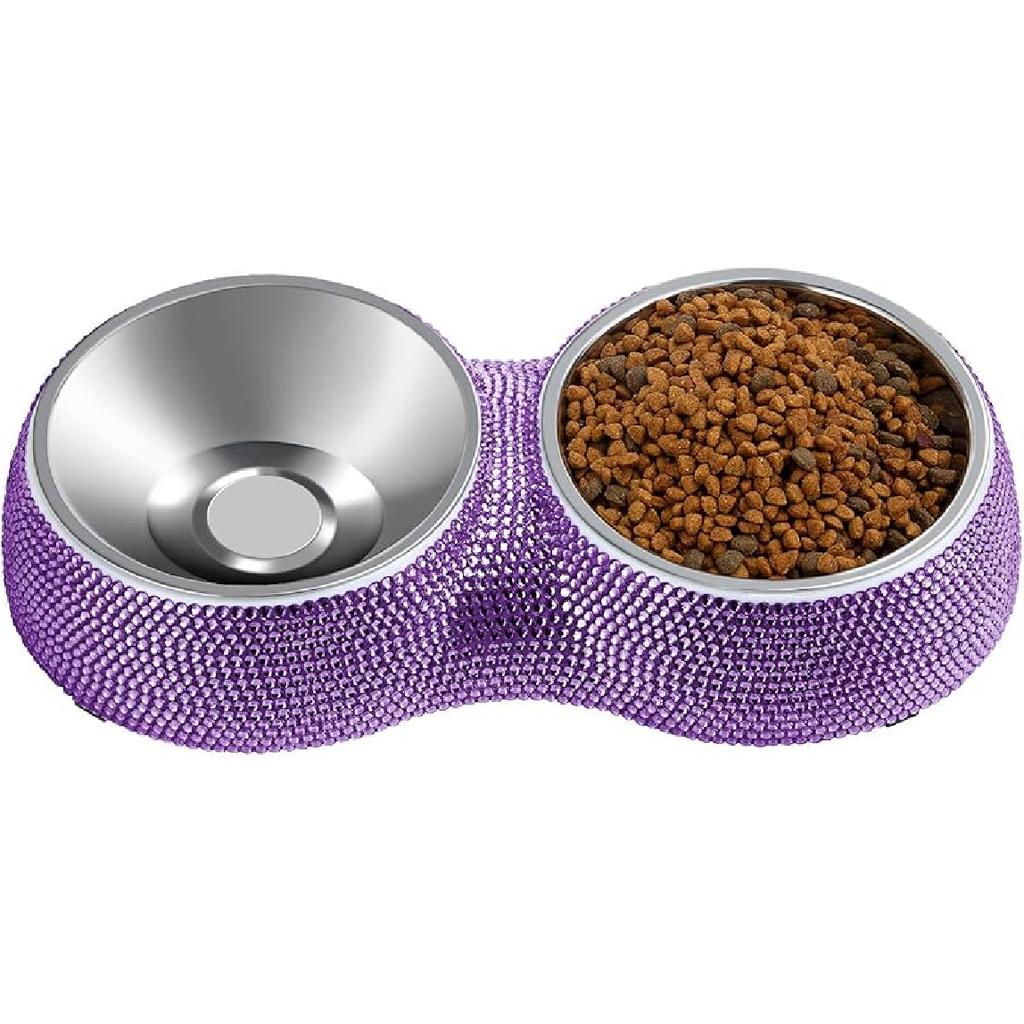 eing Dog Bowls Double Dog Water and Food Bowls Stainless Steel Bowls with Non-Slip Resin Station and Bling Rhinestones, Pet Feeder Bowls for Puppy