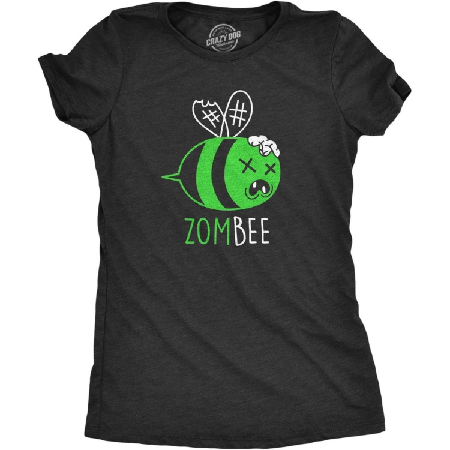 Crazy Dog Tshirts Womens Zombee Tshirt Funny Zombie Halloween Bumble Bee Novelty Graphic Tee S