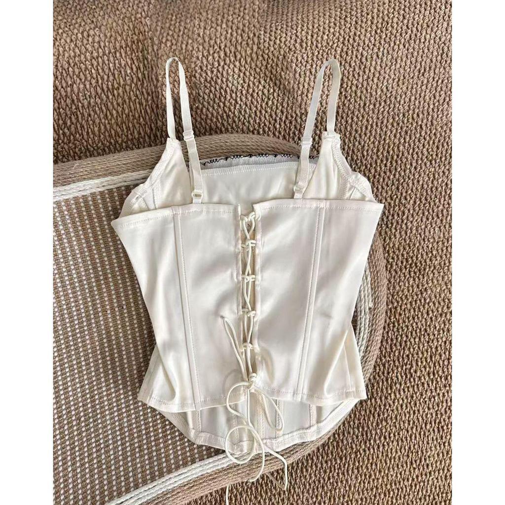 French High-End Lace Trim Bow Camisole Bra - Women's Slim Strap Sweet Design