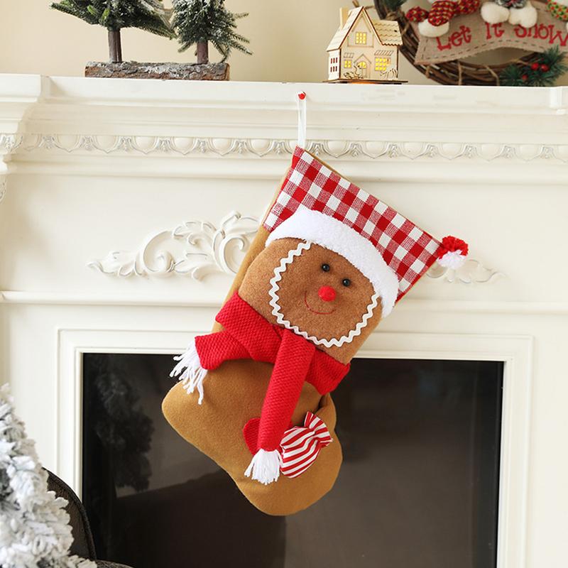 Gingerbread Men Stocking Christmas Characters Large Stocking Sock Holiday Decoration Christmas Tree Ornament For Doorknob Window