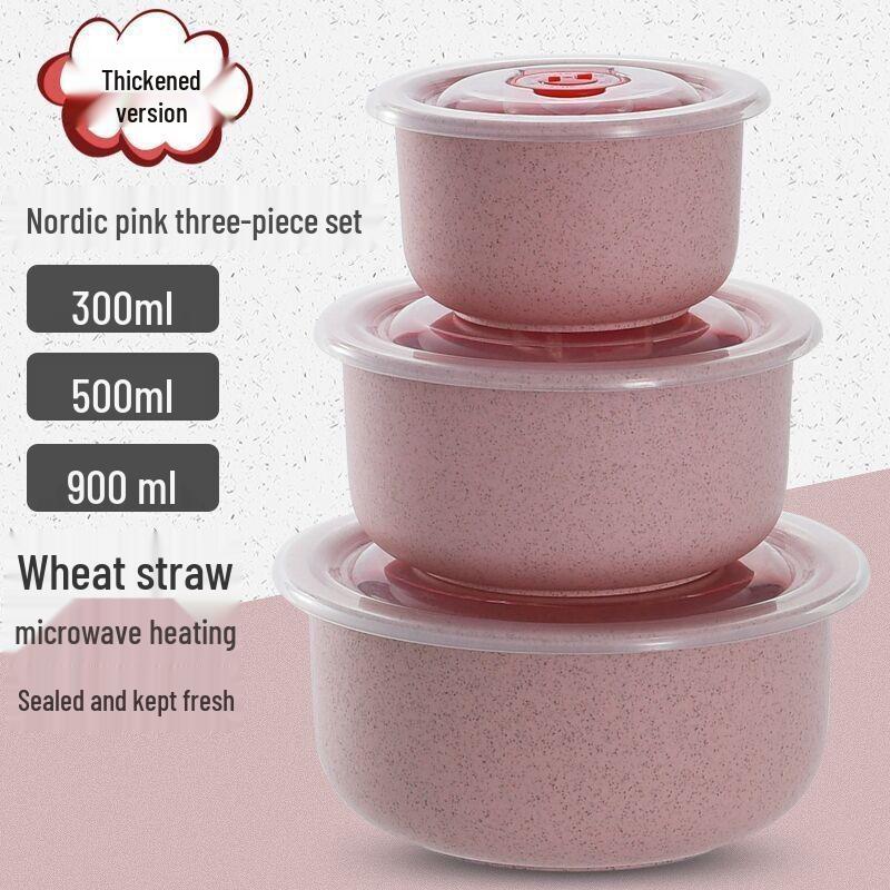 

Набор герметичных мисок из пшеничной соломы для микроволновой печи с крышками - 3-предметный ланч-бокс в подарок с печатью логотипа