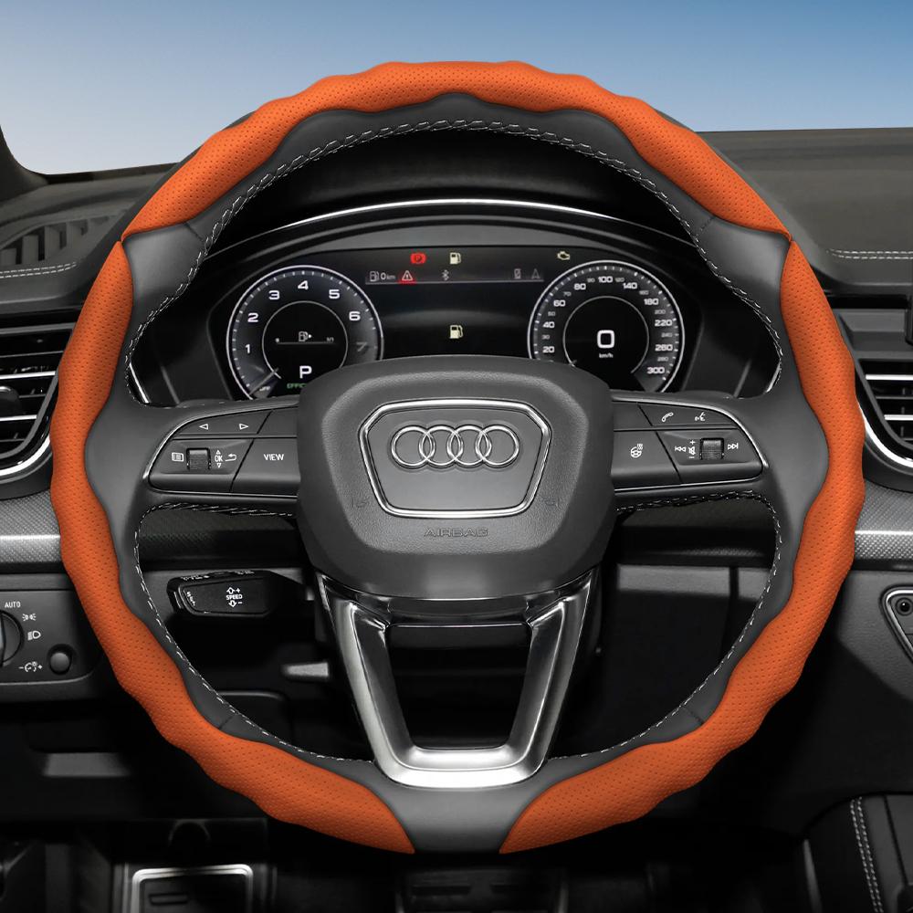 Funda para Volante para Audi, Diseño Deportivo Ondulado, Cuero Transpirable, Segmentada, Antideslizante, Absorbente de Sudor, Funda Protectora A4 B8