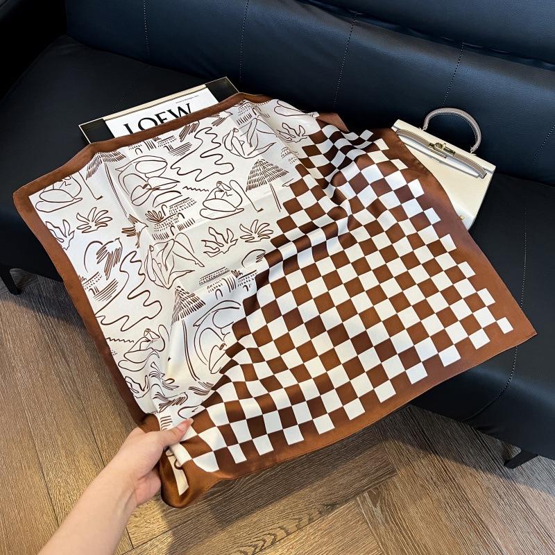 New silk scarf women's fashion versatile high-end small square scarf Korean version neck protection scarf spring and autumn retro scarf binding bag