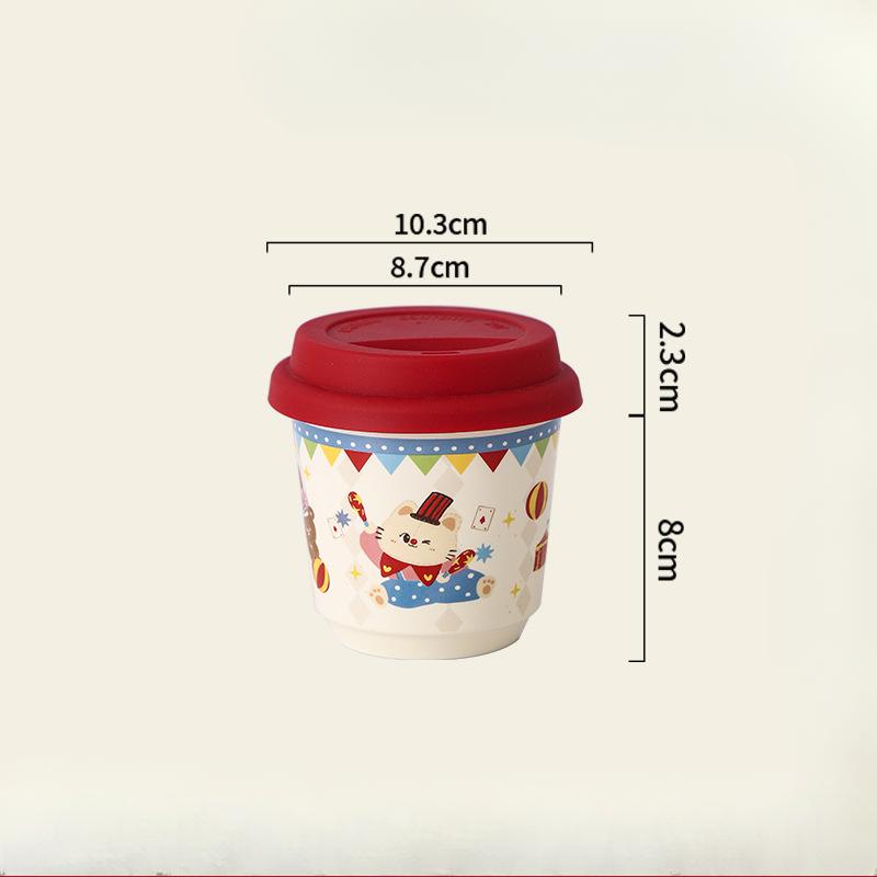 

Цирковой мультфильм с крышкой Бытовая повседневная чашка Чашка для воды Подарок Керамическая кофейная чашка Чашка для завтрака Высокий внешний вид 200-400ml