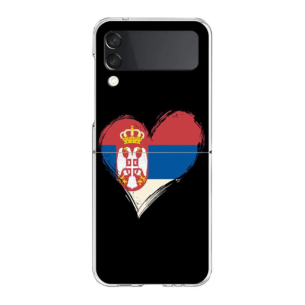 

Phone Cover For Samsung Galaxy Z Flip 7 6 5 4 Case Transparent For Samsung Z Flip 3 Hard PC Foldable Shell Serbia Flag Pattern for Z Flip 7