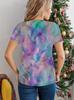 Women's round neck short-sleeved T-shirt, gradient pattern, casual fashion top