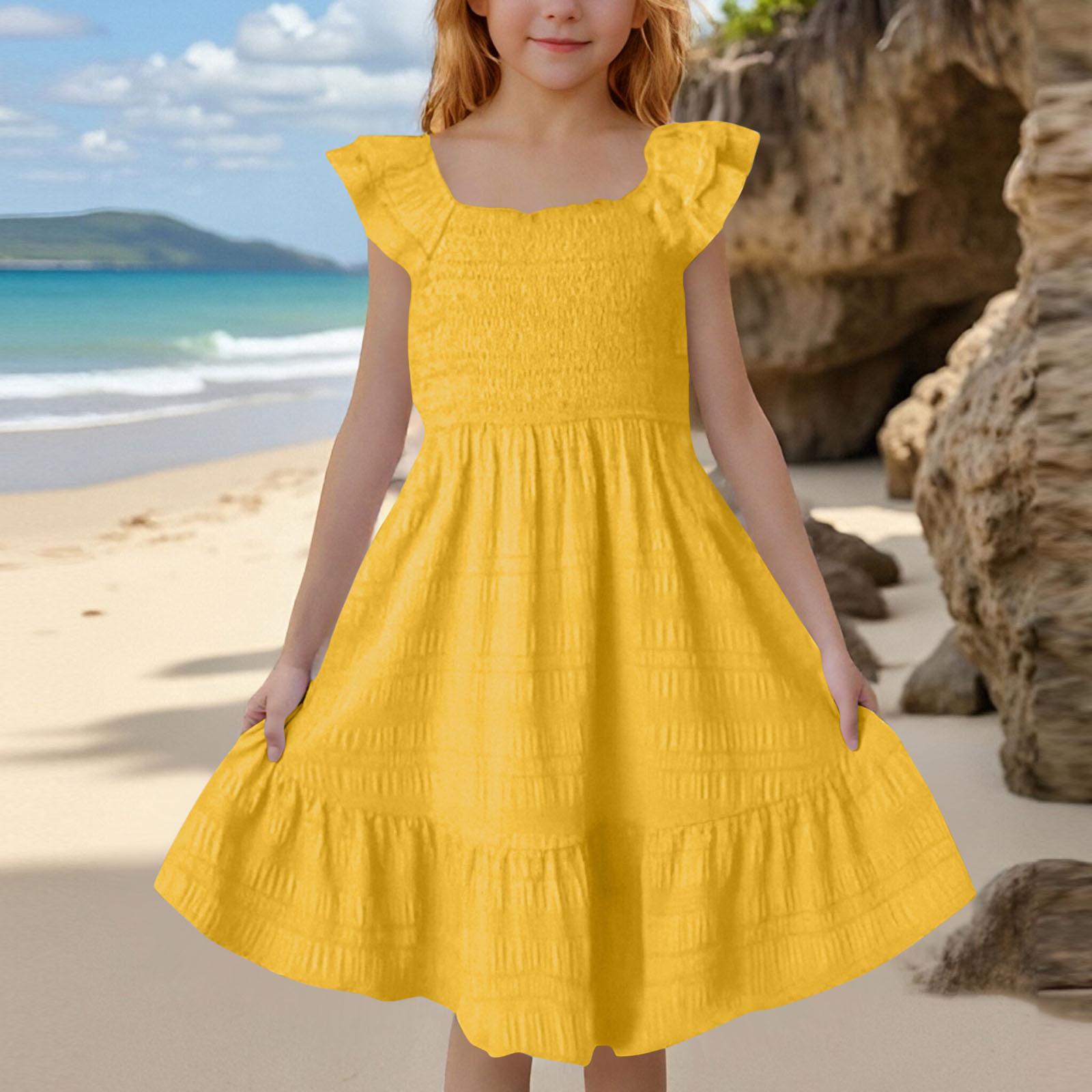 Girls  Bubble Short Sleeve Dress - Full Skirt Princess Gown 170 жёлтый