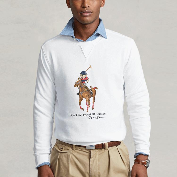 Polo Ralph Lauren Mikina s dlouhým rukávem s kulatým výstřihem s medvídkem Polo a velkým poníkem Pánská mikina Bílá MNPOKNI16821483