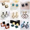 Rhombus Pendants Women's Earrings Metal Square Drop Crystal Dangle Earrings Exaggerated Wood Ear Jewelry Aretes De