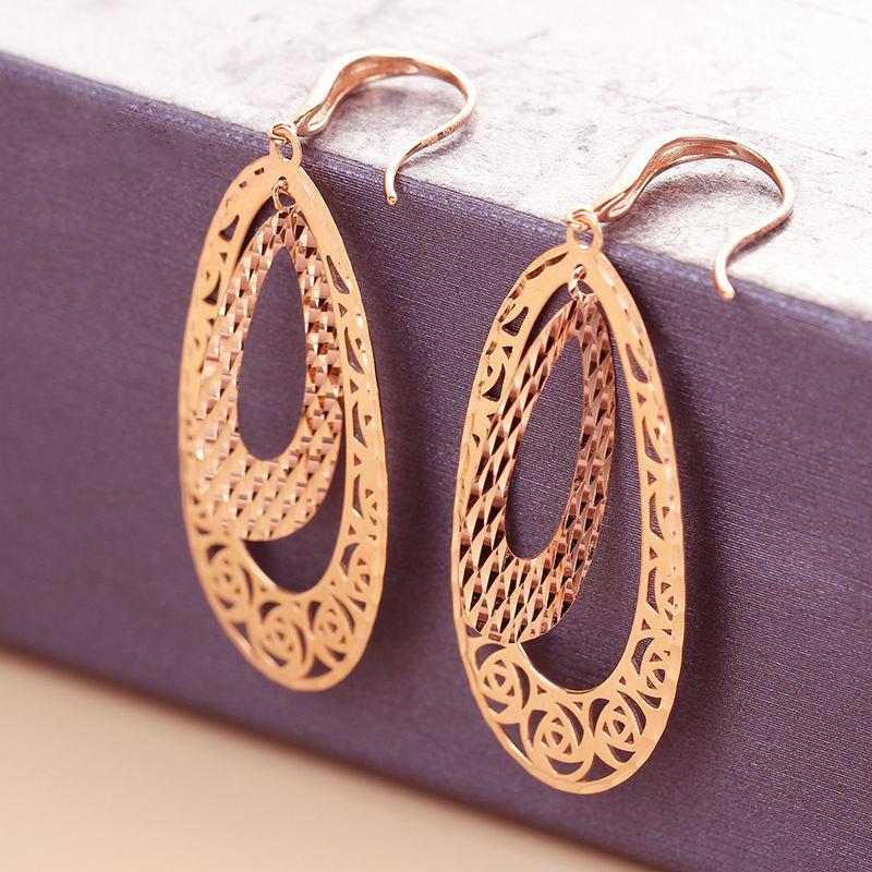 Изысканные Фиолетово-Золотые Блестящие Серьги-Капли Русский Тренд Темперамент Позолоченные 585 Розовым Золотом Женские Серьги на Крючке