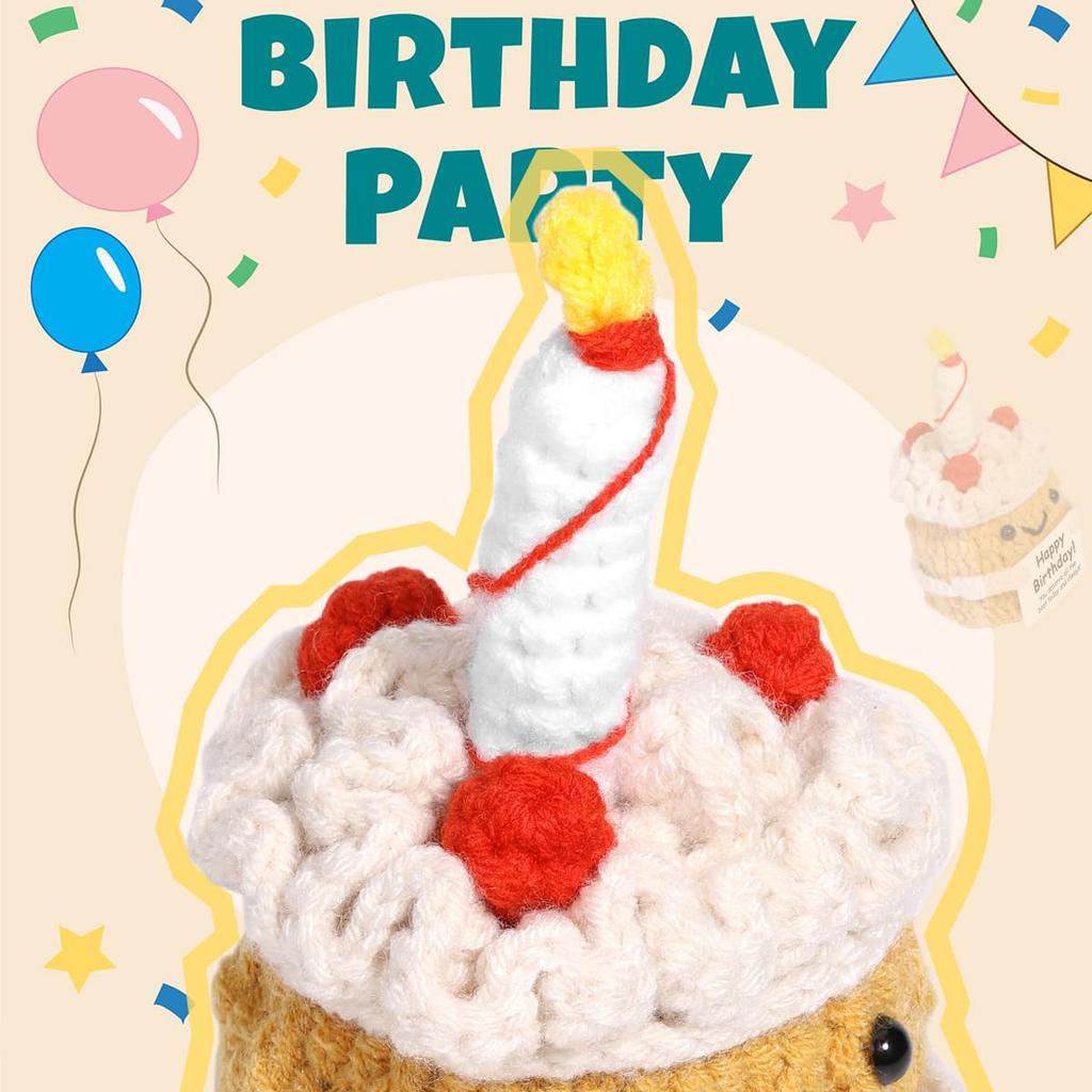 New Funny Emotional Support Positive Crochet Cake Doll Christmas Home Decoration Handmade Knitted Cake Desk Ornament