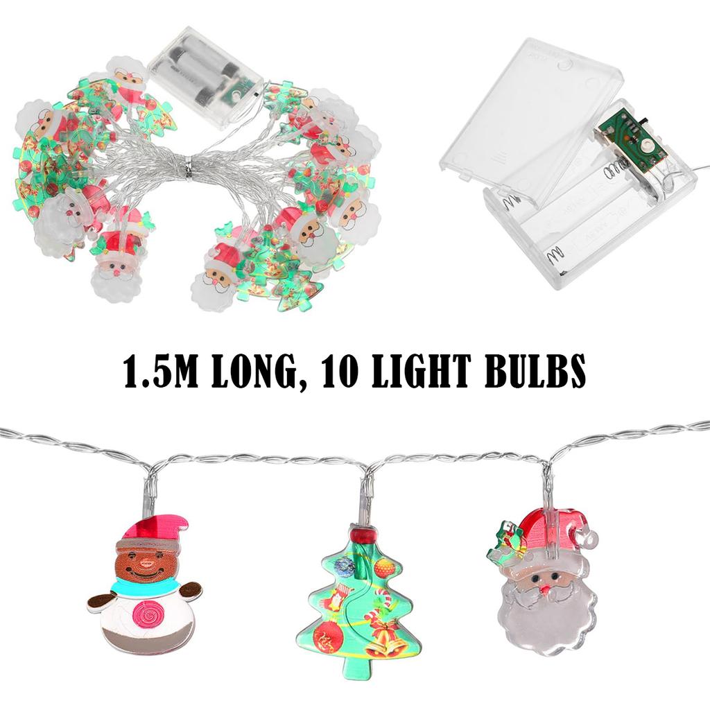 1.5M Christmas LED String Lights Tree Battery Garden Decoration Colorful Light Warm Snowmen Santa Strings White Home Stake For