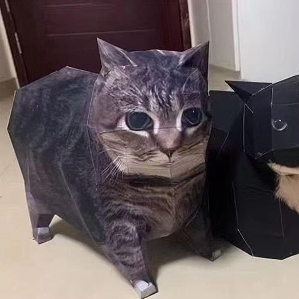 Rotating Cat Cat Paper Model Home Decoration Kitten Paper Model 3D Folding Paper Cat For Children