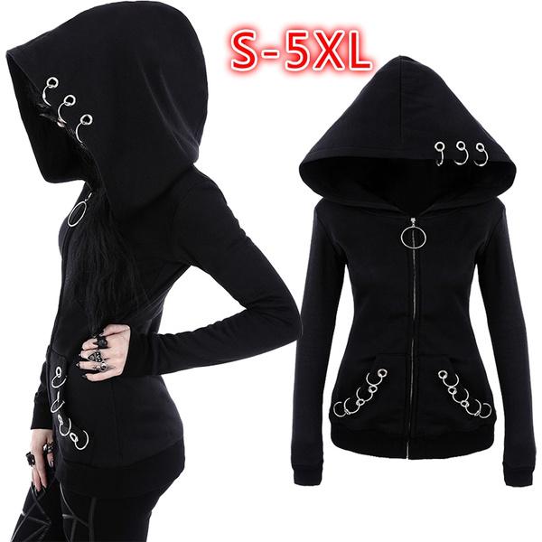 Gothic Punk Women Plus Size Hoody Punk Siderosphere Design Long Sleeve Hip Hop Zipper Coat Sweatshirts Fashion Hoodies Outfits Clothes