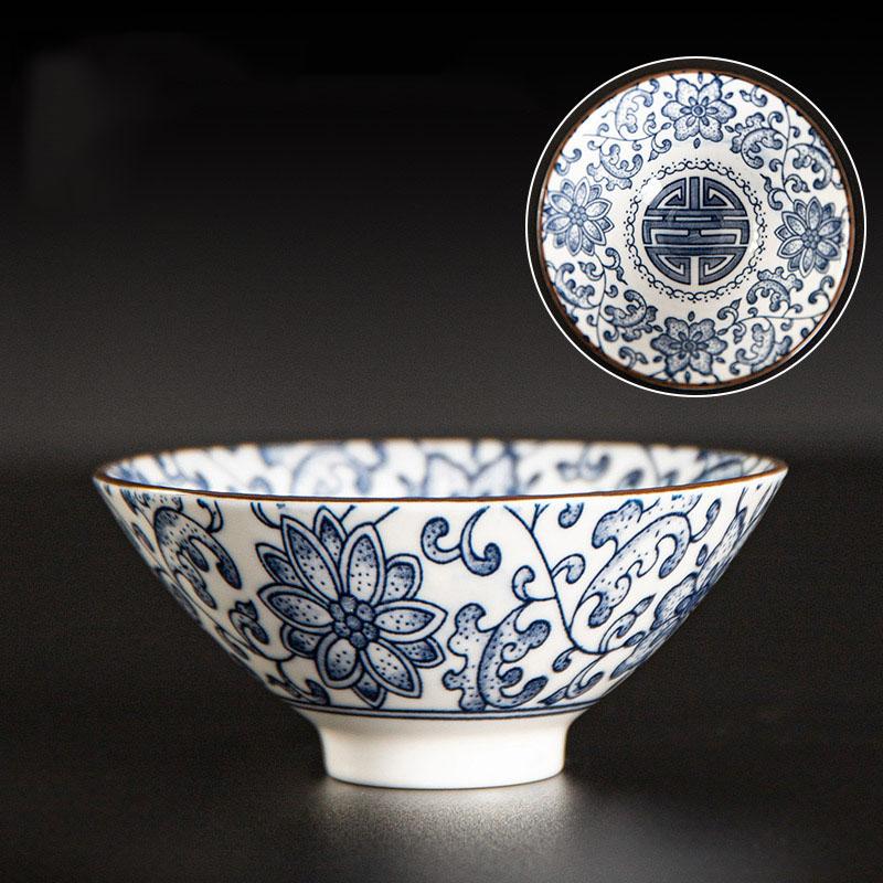 85ml Retro Blue and White Porcelain Cone Teacup Anti Scaling Hand-Painted Ceramic Tea Bowl Travel Meditation Cup Chinese Tea