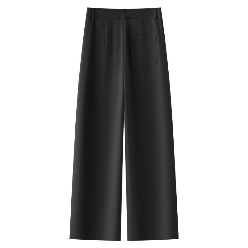 Women's Beige Tencel Cotton High Waist Wide Leg Pants - Slimming Petite Nine-Point for Spring and Autumn 2025