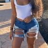 Women Elastic Destroyed Hole Leggings Short Pants Denim Shorts Ripped Jeans