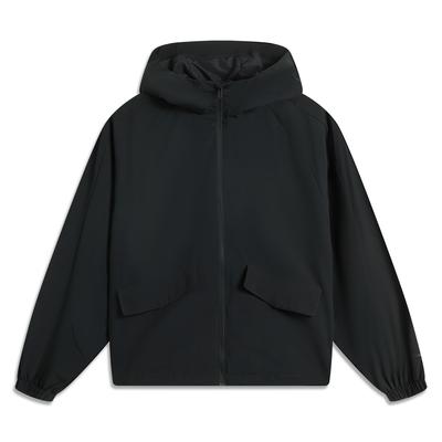 Comfortable Minimalist Versatile Solid Color Zipper Casual Hooded Loose Windbreaker Women Outerwear Black AFDV972-2
