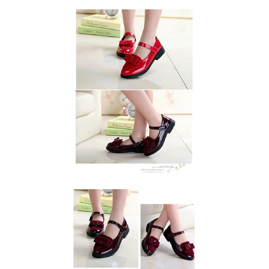 New Princess Shoes for Small, Medium, and Large Children, Black Girls' Square-Toed Bowknot Single Shoes, Student Performance Shoes