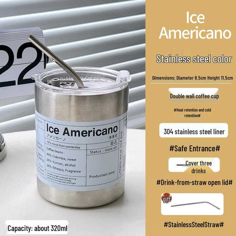 

American Insulated Stainless Steel Travel Cup with Straw – Large Capacity Iced Coffee & Water Thermos Cup