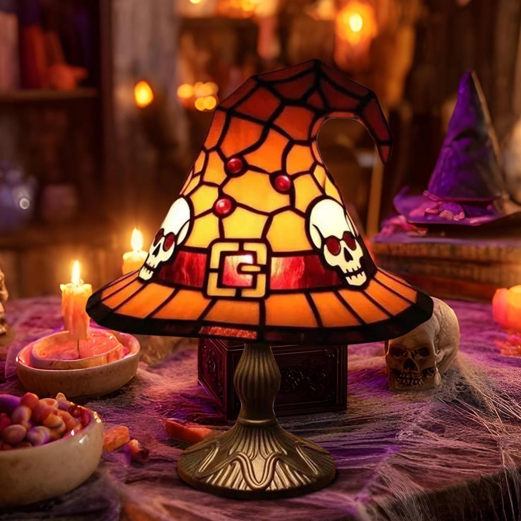 Witch Hat Desk Lamp Gothic Witch Hat Lights Decorative Halloween Lamp For Dorm Balcony Haunted House Bookshelf Basement Bedside