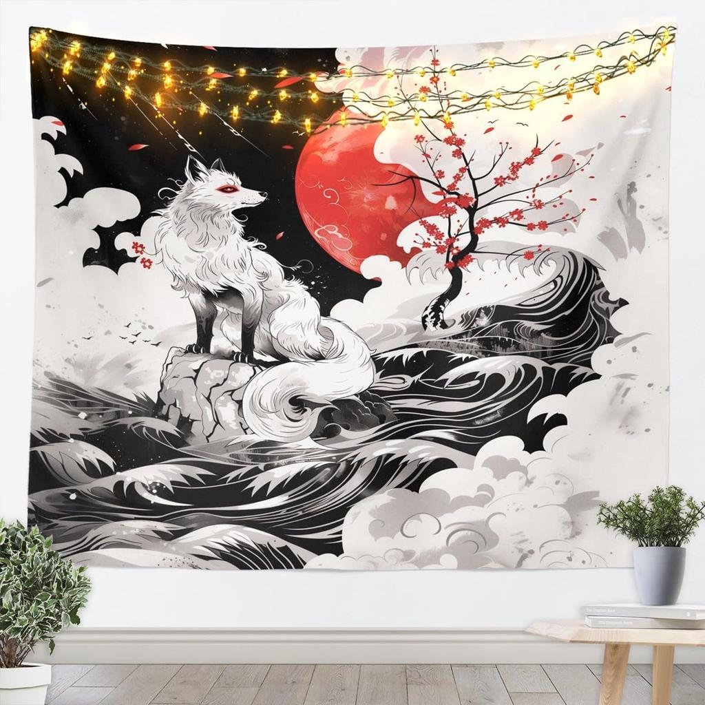 Japan Geisha Tapestry Cherry Blossoms Wall Art Japanese Tradition Wall Hanging Blanket for Living Room Bedroom Home Decor Small