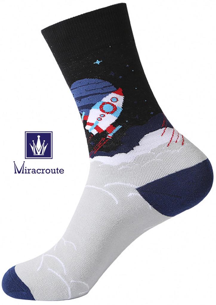 Set Space Astronaut Crew Socks Rocket UFO Star Planet Pattern Socks Stylish Pilot [Miracroute] 4-Pair 25-27cm Men's (Set A)