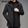 Caesar Men's Hooded Mid-Length Down Jacket with Mink Collar & Rabbit Fur Lining