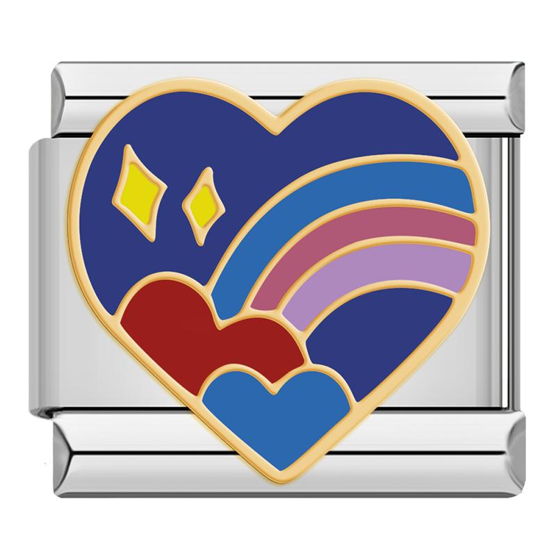 Hapiship Romantic Rainbow color Heart Flower Wing Italian Charm Links Fit 9mm Stainless Steel Bracelet Jewelry DIY Making DJ481