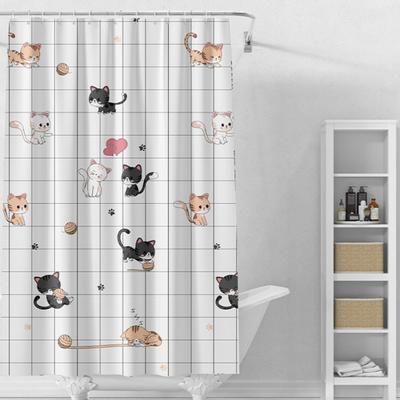 Douchegordijnen Cartoon Stoute Kat Print Badkamergordijn Waterdicht Eenvoudig Schoon te Maken PEVA Stof met Haken 200cm Schattig