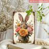 Vintage Shabby Chic Easter Bunny Metal Sign Peach Pink Flowers Farmhouse Wall Art