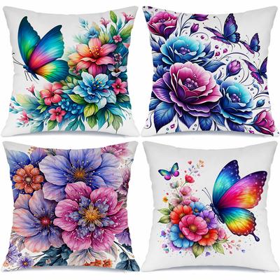 Rainbow Butterfly Flowers Digital Printing Pillow Cover Short Plush Suitable Living Rooms Bedrooms Sofas Throw Cushion Cover